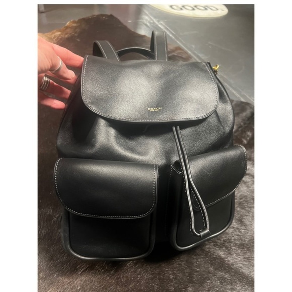 COACH Crosby 28 Black Natural Grain Leather Backpack Gold Hardware Drawstring - Picture 7 of 15